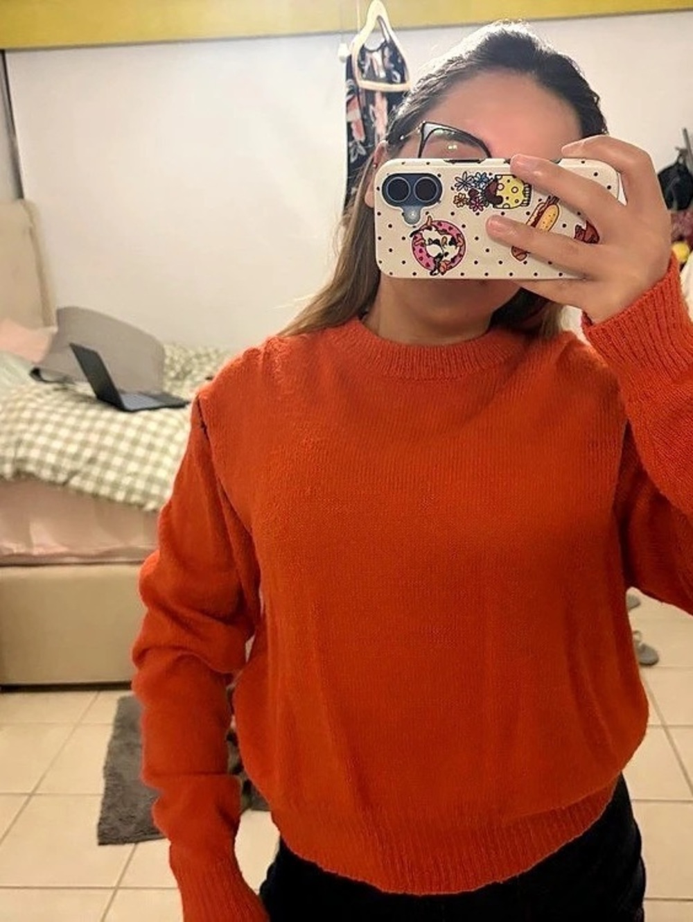 Urban Outfitters Orange Cropped Knit Sweater with Contrast Blanket Stitch, Size